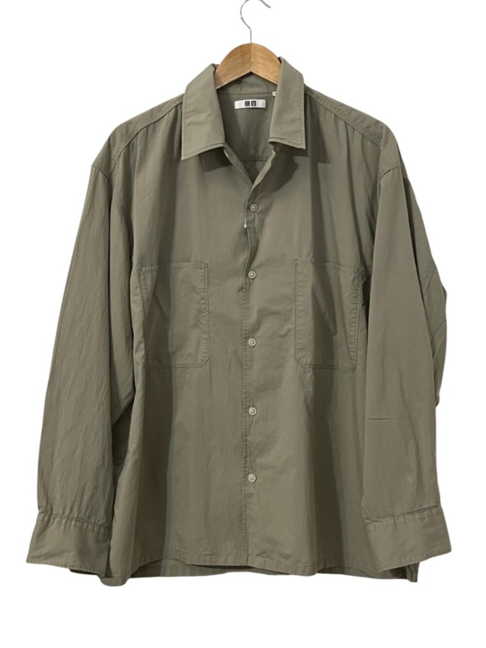 Uniqlo U Shirt Mens XL Khaki Oversized Boxy Button Up Camp Collar Lightweight
